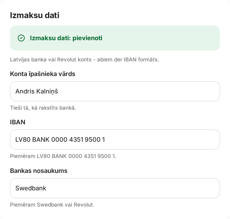 Screenshot: How to add your payout details, step 1