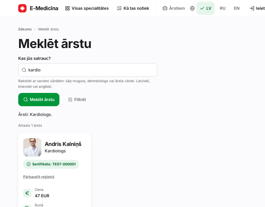 Ekrānuzņēmums: Kā atrast ārstu un pieteikties vizītei, 2. solis